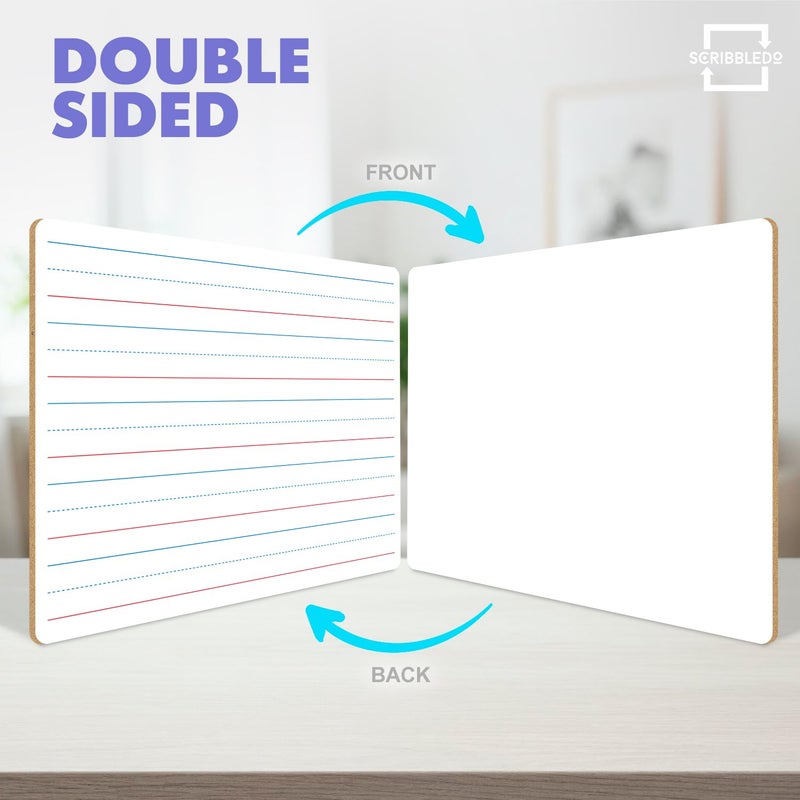 Scribbledo 10 Pack Double Sided Whiteboards Lined Dry Erase Board for Kids Ruled Writing Board Handwriting Practice for Kids Small White Board Dry Erase Boards Lines 9x12 Student 10 Dry Erase Markers - Image 2